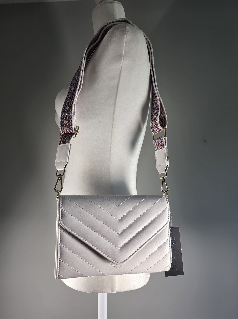 Dasein White Quilted Crossbody Bag Multicolor Adjustable Strap New With Tags